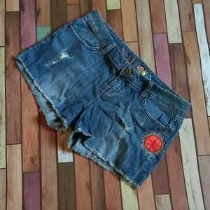 Mudd Distressed Embroidered Denim Cutoff Shorts